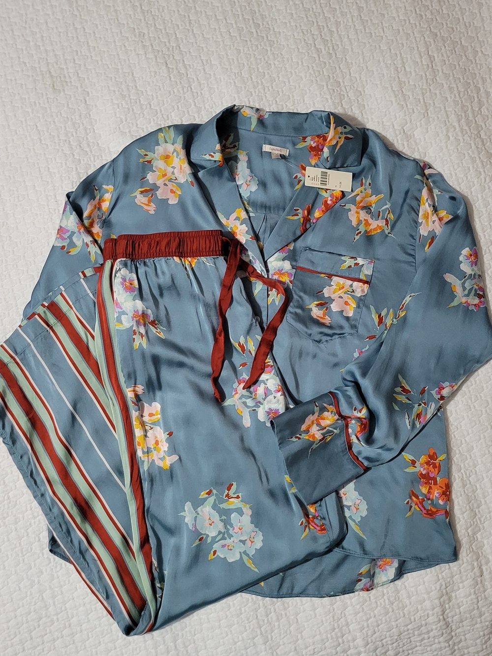 NWT Anthropologie The LyreBird Neela Silky Pajama Set Blue Floral XS
